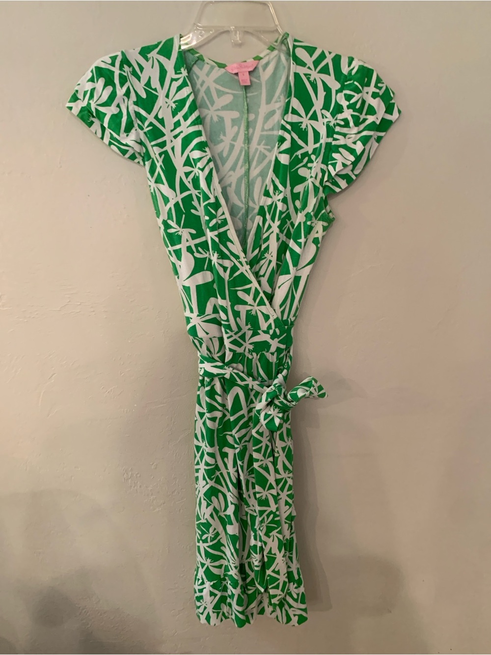 Lilly Pulitzer Adriel Green White Dragonfly Print Wrap Dress Flutter Sleeve S